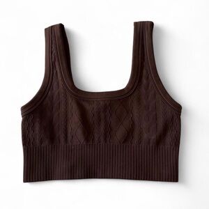 Brown Knit Ribbed Crop Tank Top